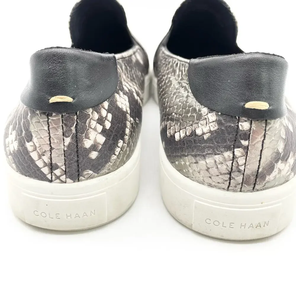 Cole Haan Grand Series Womens 10‎ Snakeskin Print Sneaker Black Gray Slip On
